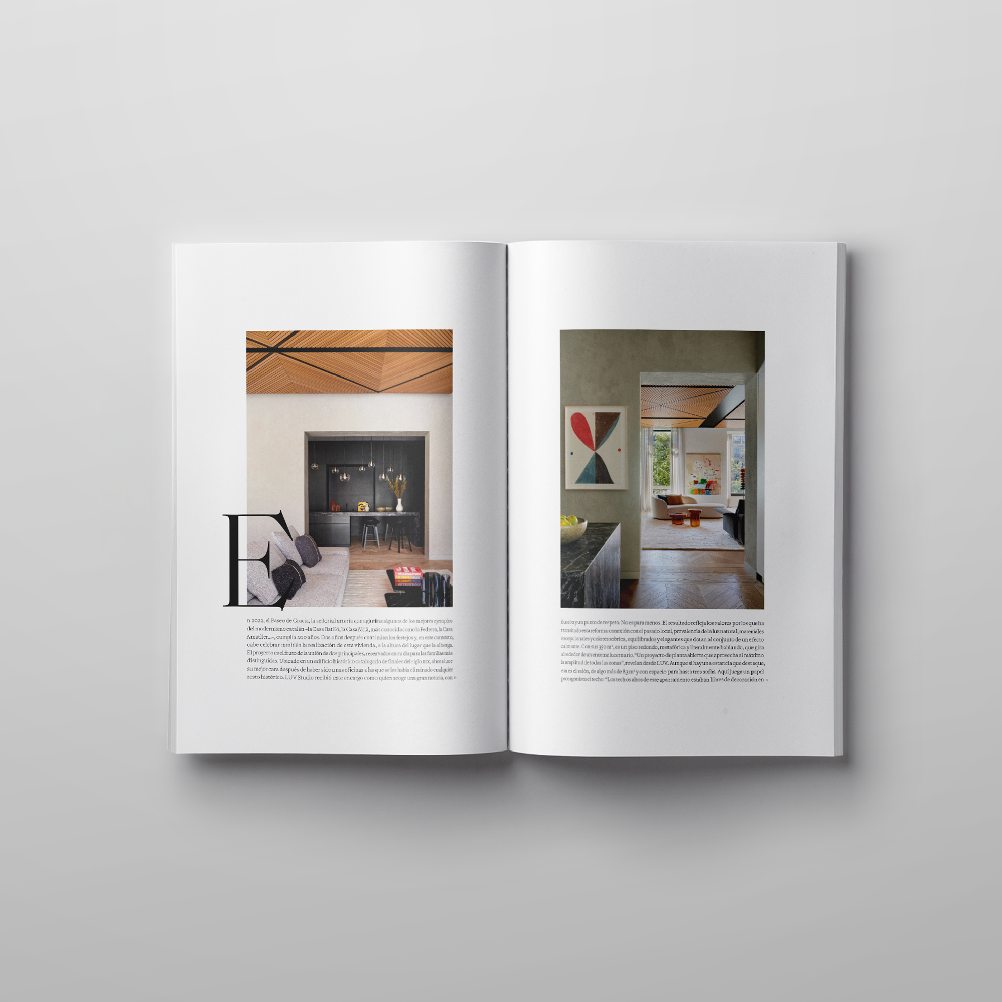 Architectural views of the Passeig de Gràcia apartment by LUV Studio, emphasising spatial flow, materiality and contemporary design.